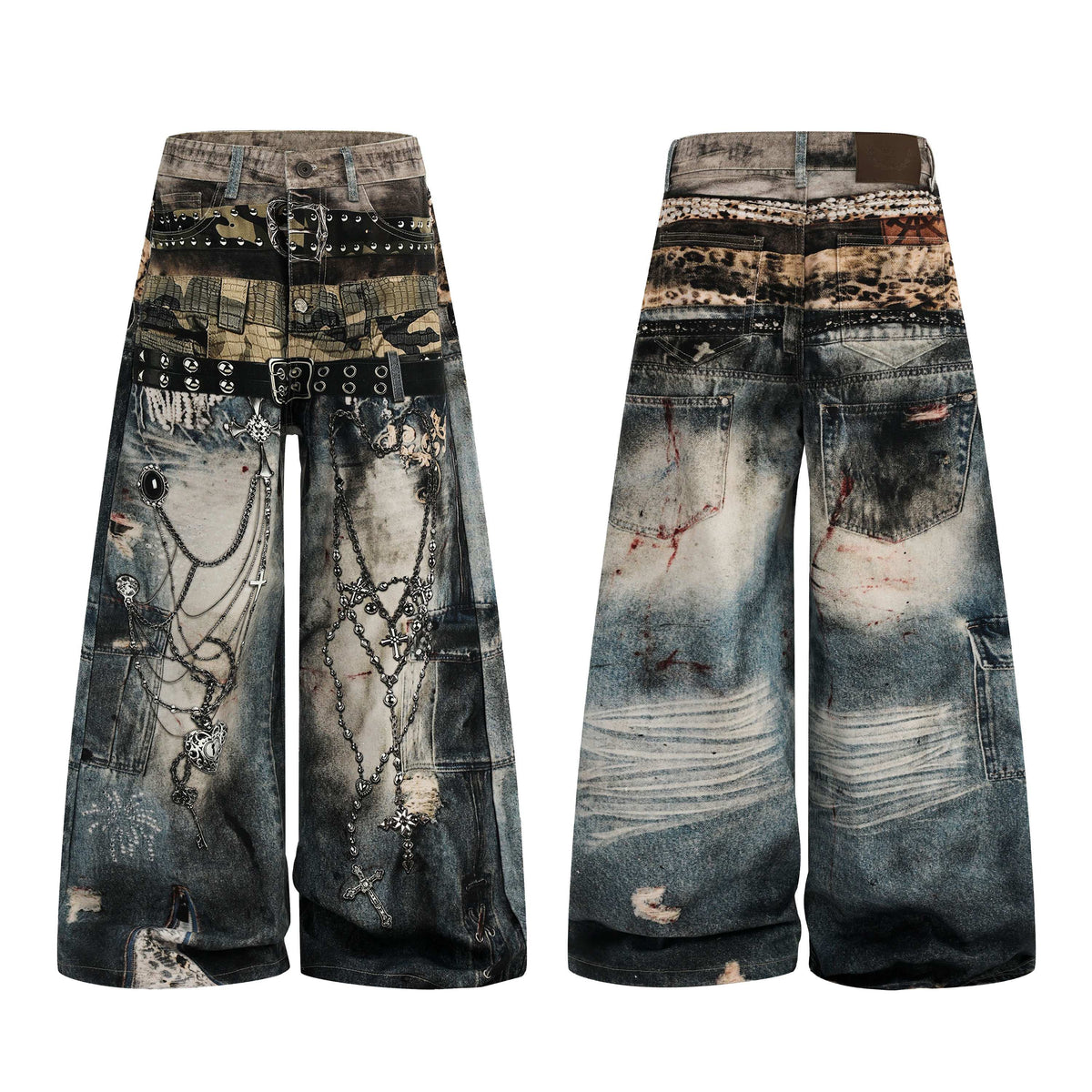 Madxmarx Vintage Chain Patchwork Wide-Leg Jeans