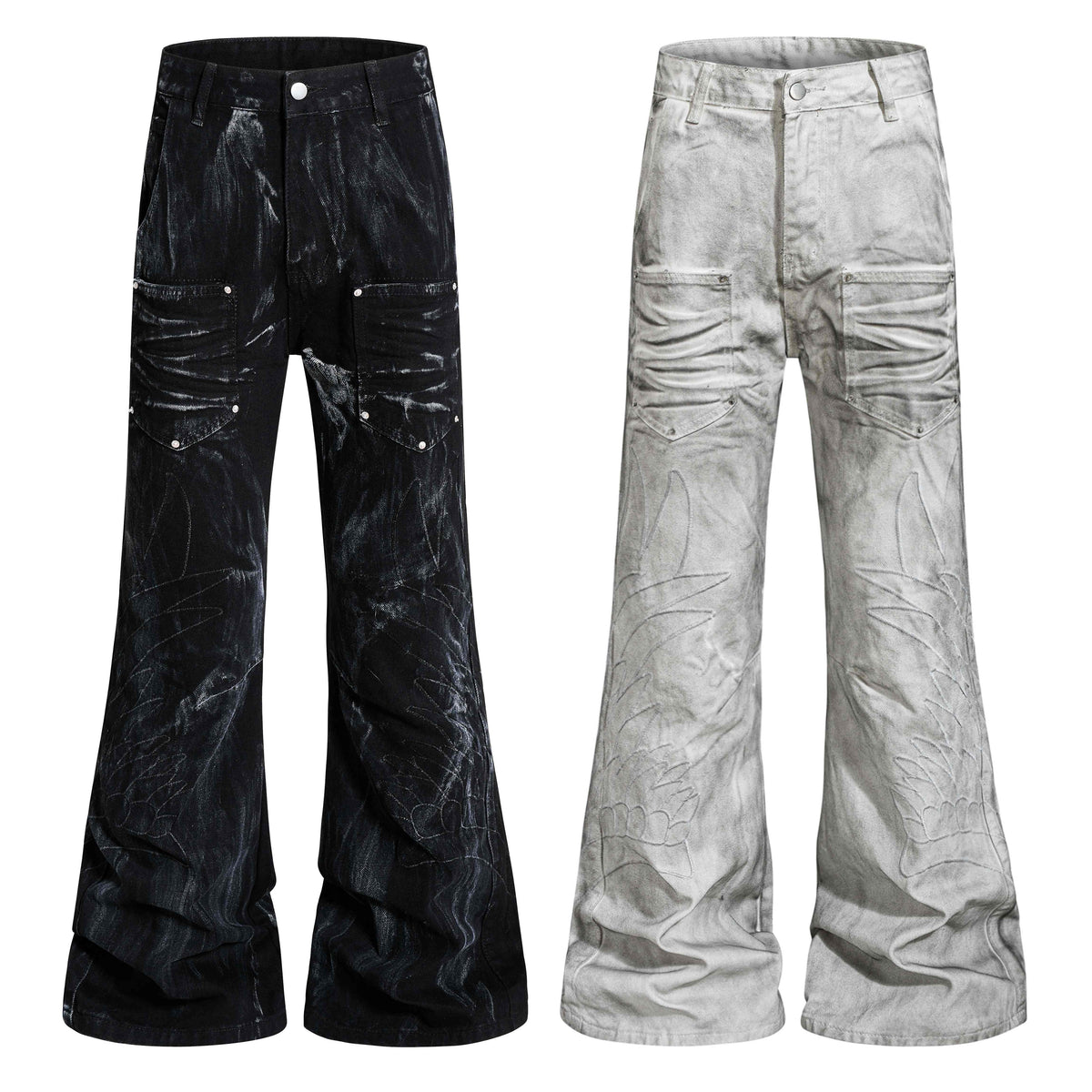 Madxmarx Washed Utility Flare Denim Jeans
