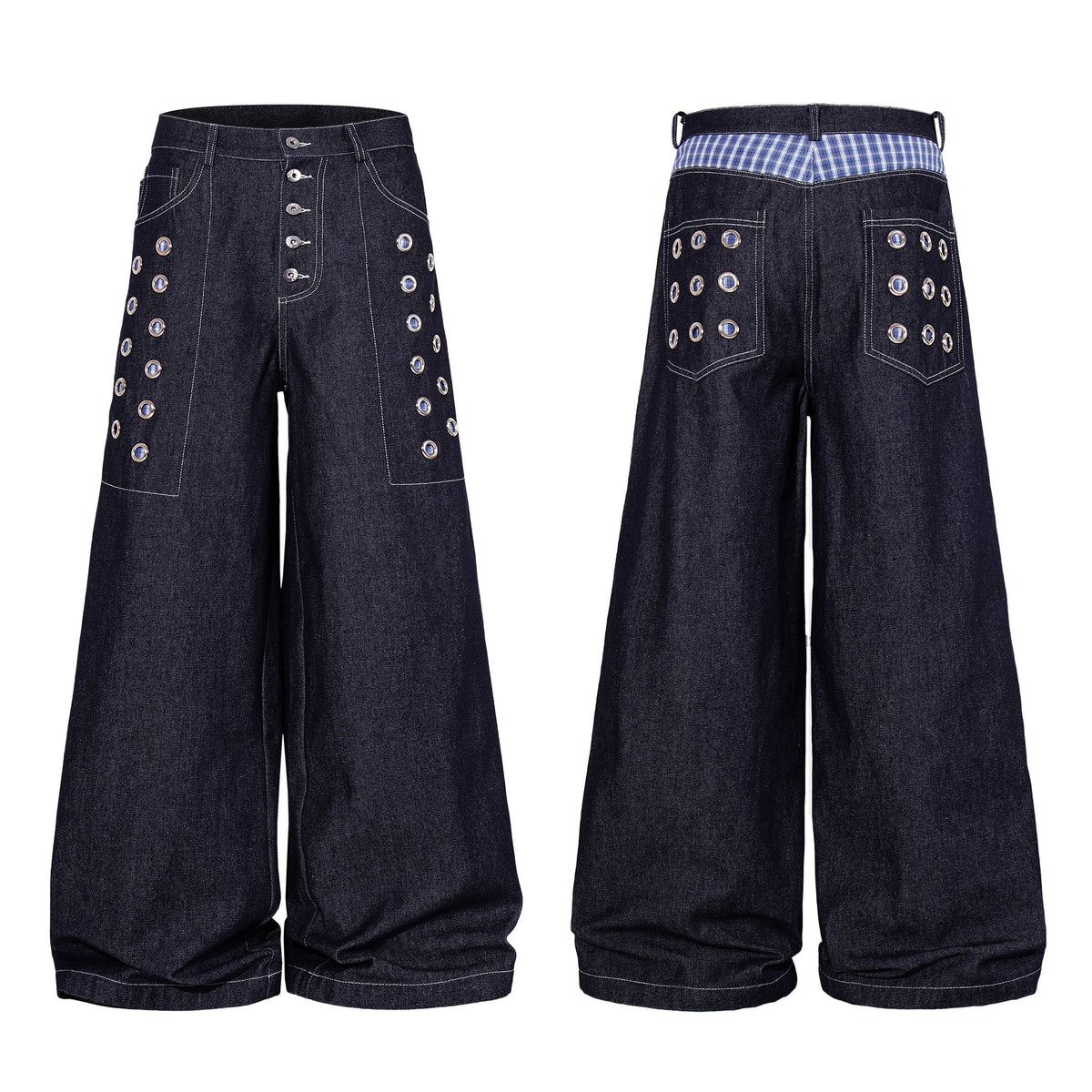 Madxmarx Raw Denim Eyelet Wide-Leg Jeans