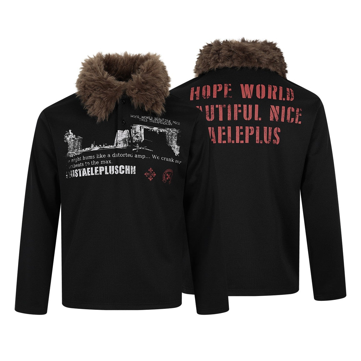 Madxmarx Faux Fur Collar Graphic Polo Tee