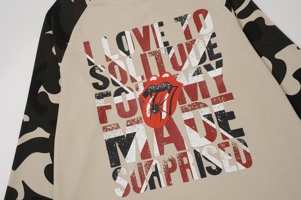 Madxmarx Striped Sleeve Gothic Graphic Long Sleeve Tee