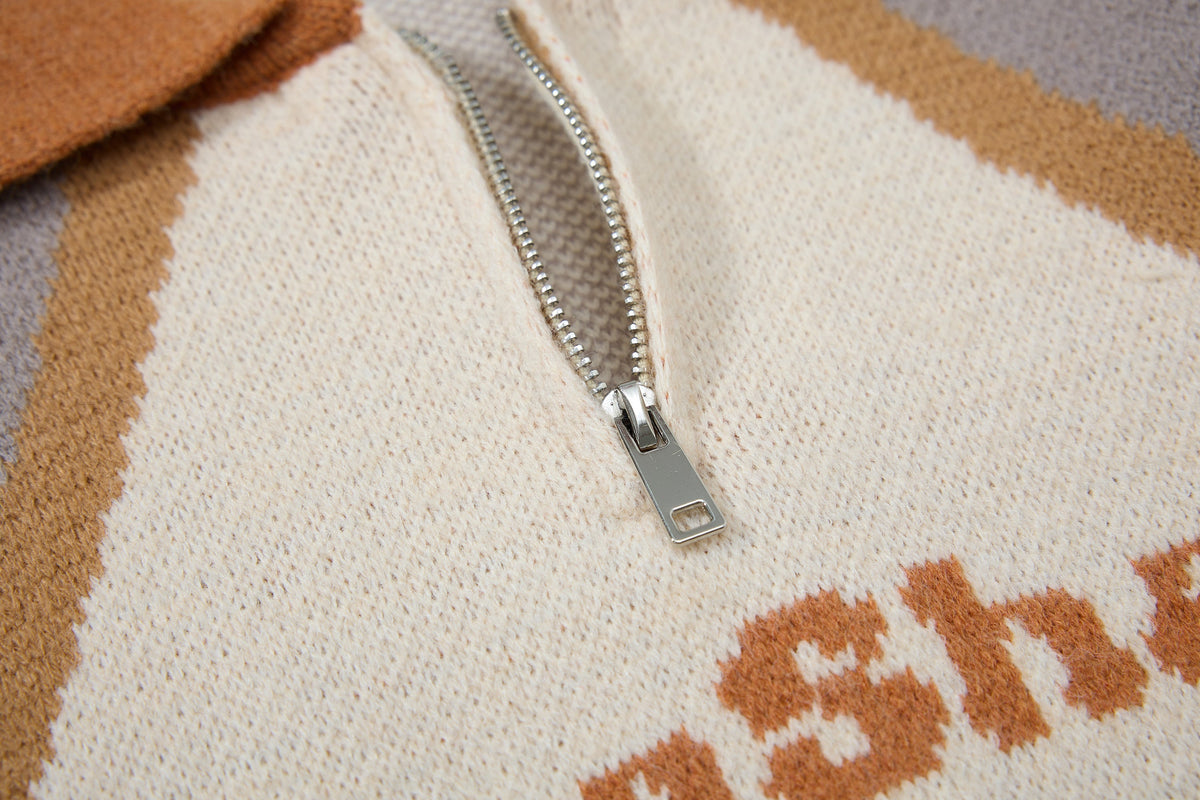 Madxmarx Retro Colorblock Zip-Collar Sweater