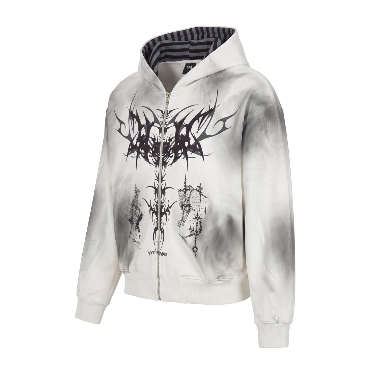 Madxmarx Tribal Graphic Washed Zip-Up Hoodie