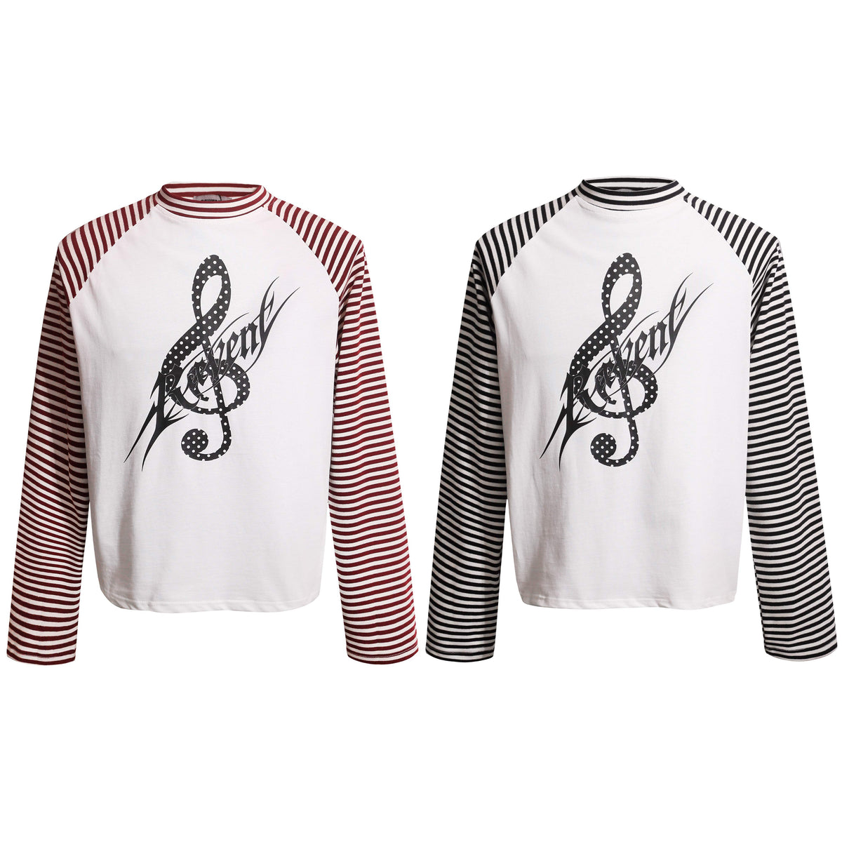 Madxmarx Music Note Striped Raglan Long Sleeve Tee