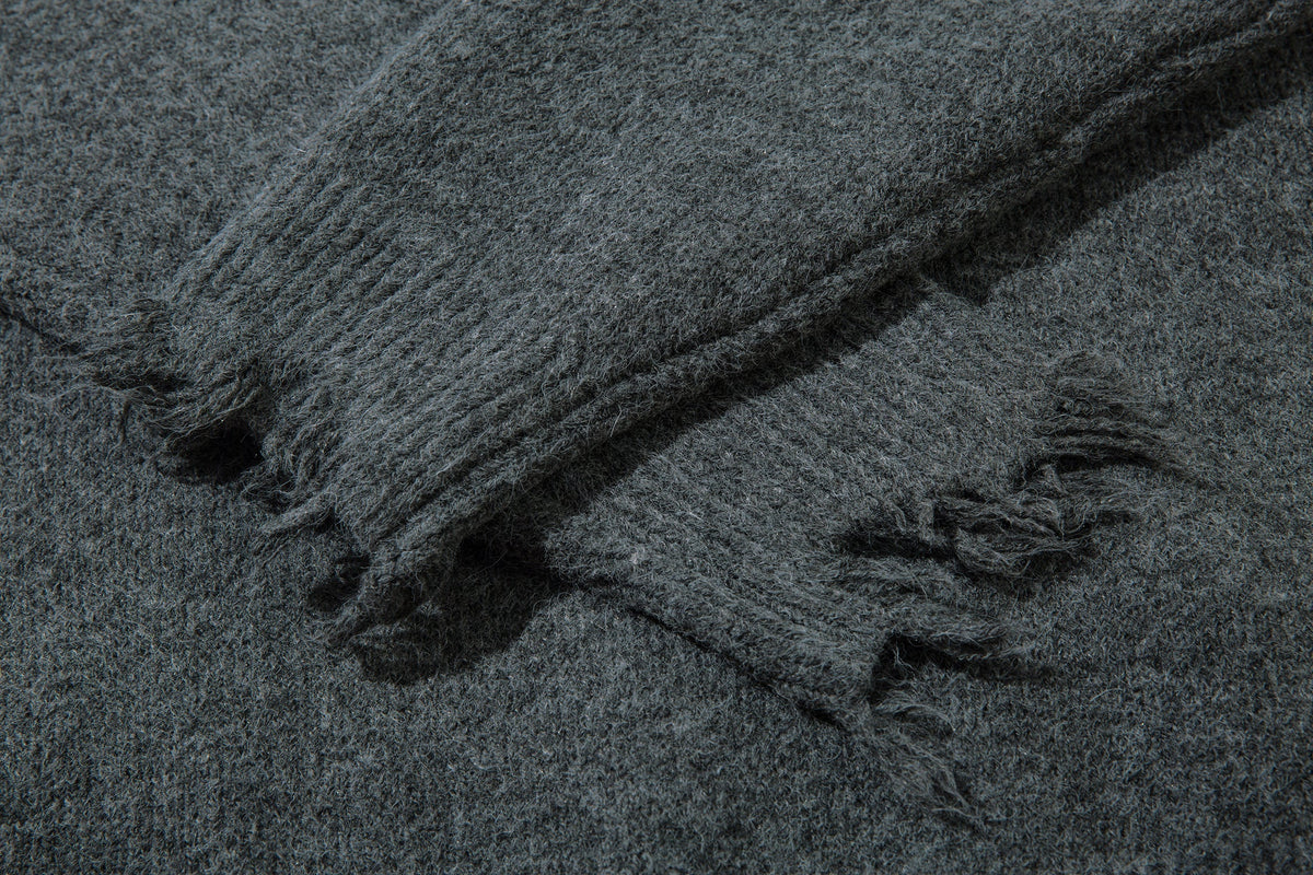 Madxmarx Distressed Hem Half-Zip Knit Sweater