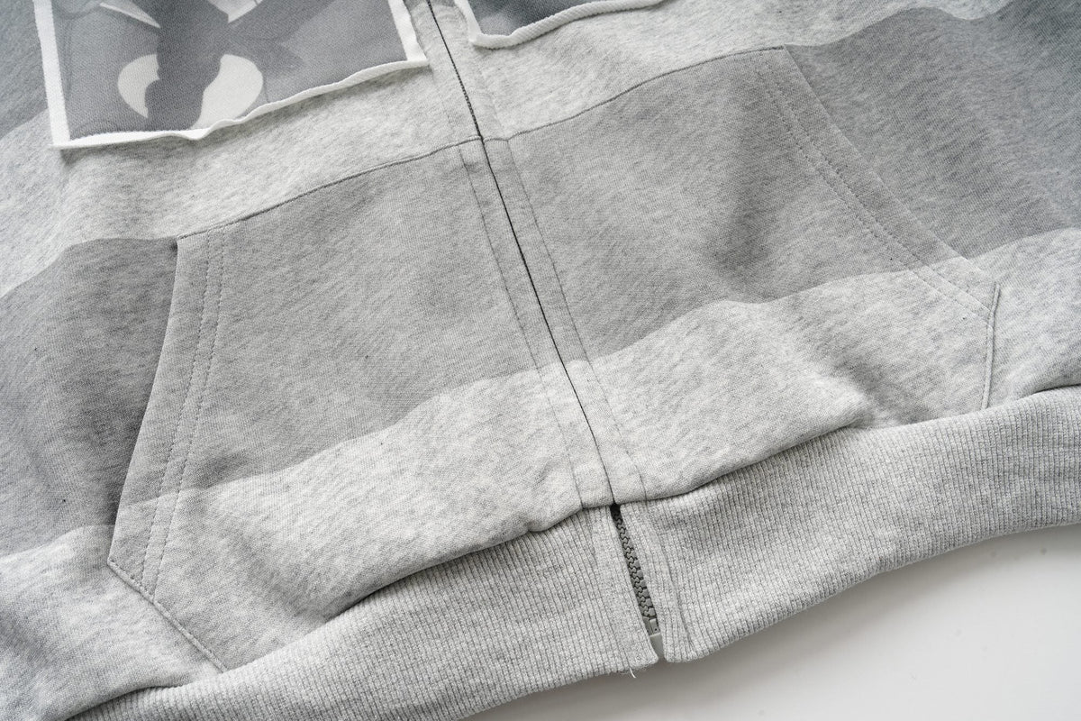 Madxmarx Striped Portrait Zip-Up Hoodie