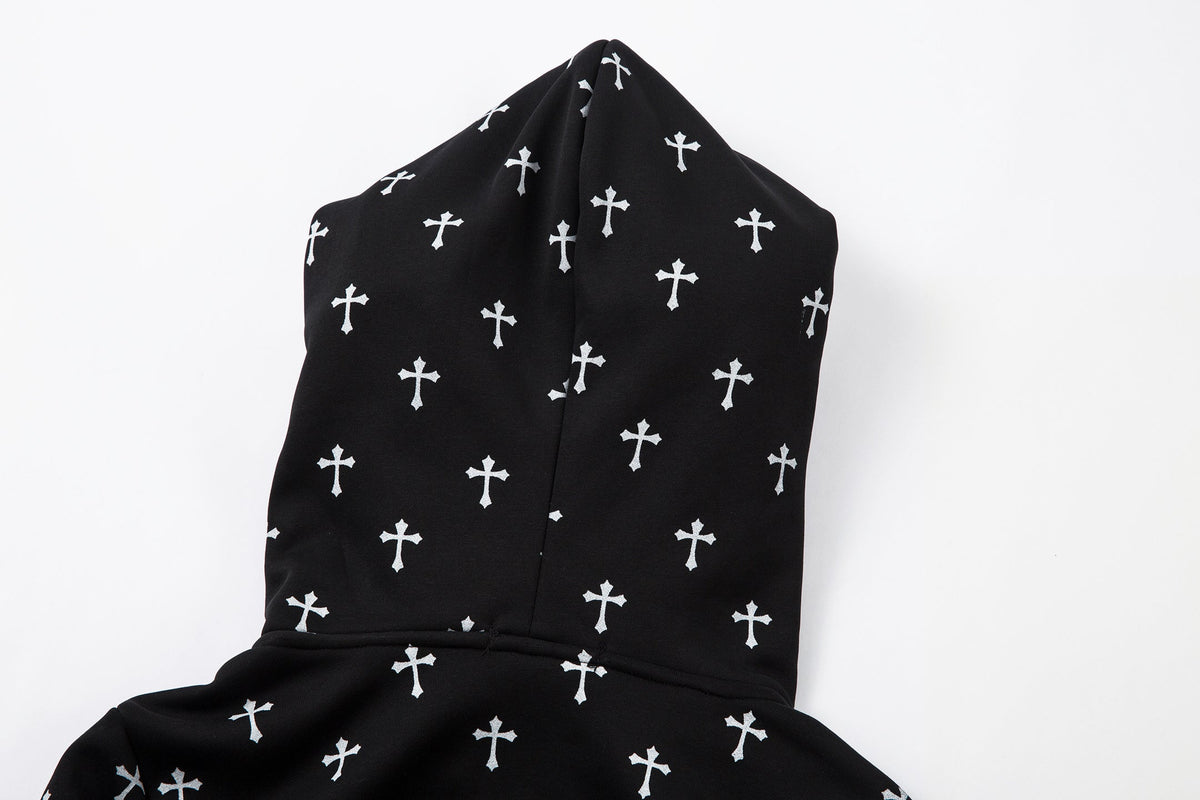 Madxmarx Cross Print Faux Fur Hooded Jacket