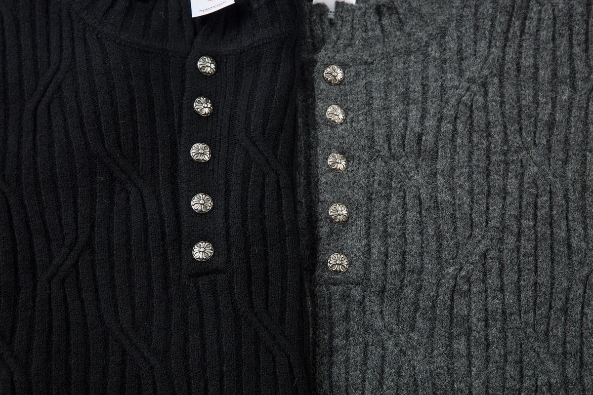 Madxmarx Distressed Ribbed Henley Knit
