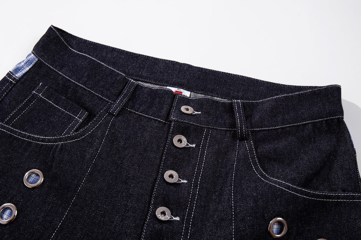 Madxmarx Raw Denim Eyelet Wide-Leg Jeans
