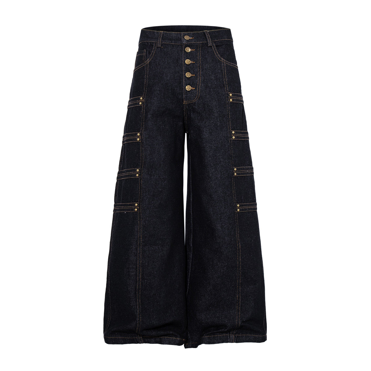 Madxmarx Military Button Panel Wide-Leg Jeans
