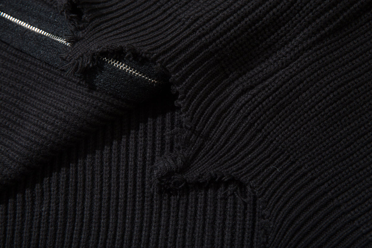 Madxmarx Distressed Zip-Up Knit Cardigan