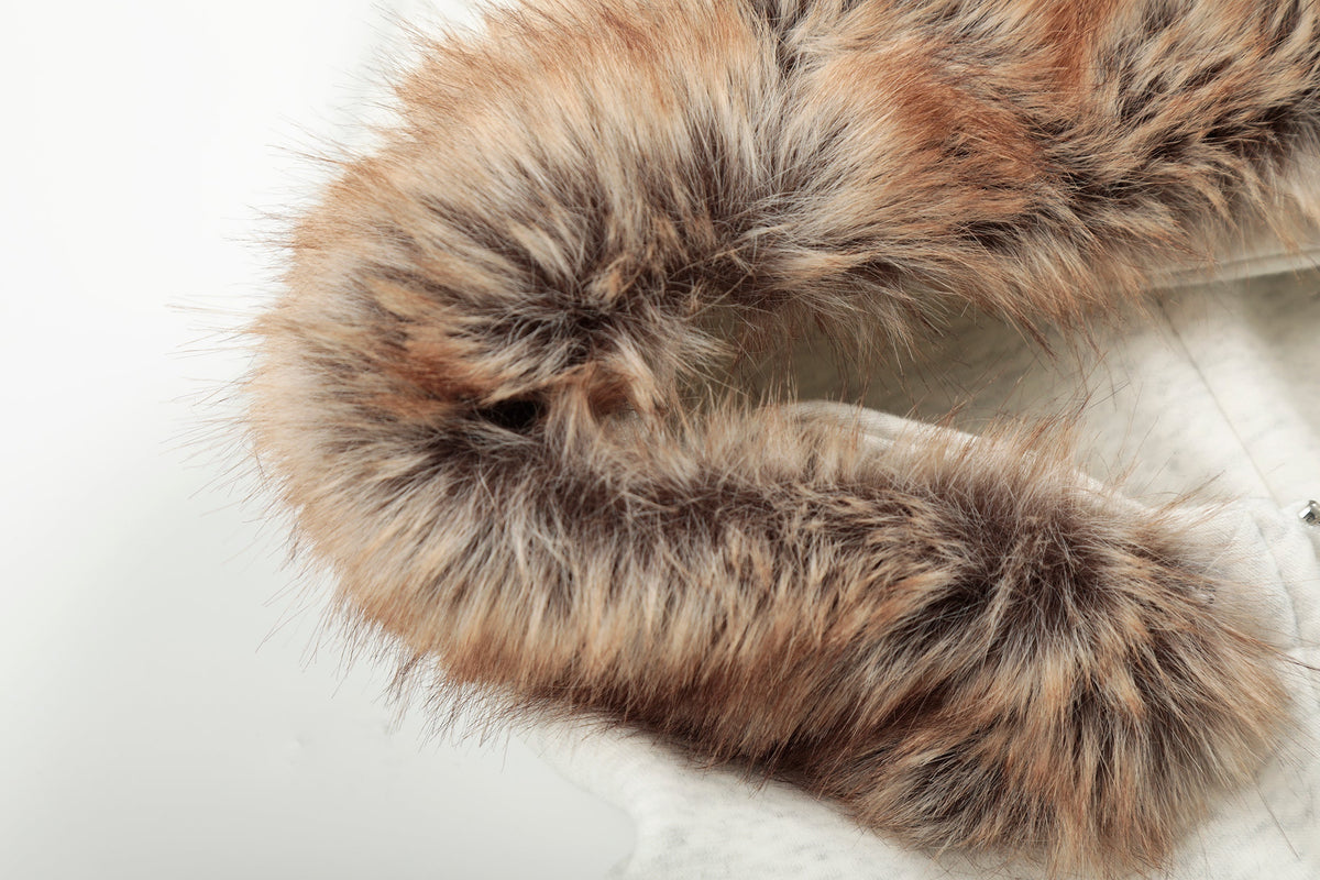 Madxmarx Faux-Fur Collar Graphic Zip Hoodie