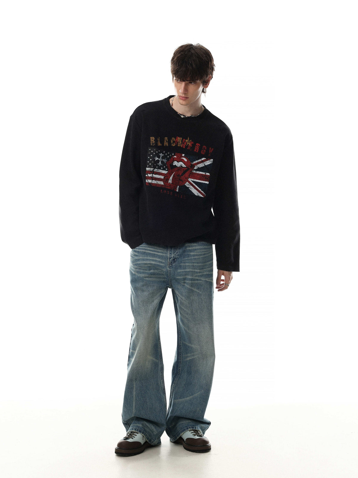 Madxmarx Vintage Graphic Waffle Long Sleeve Tee