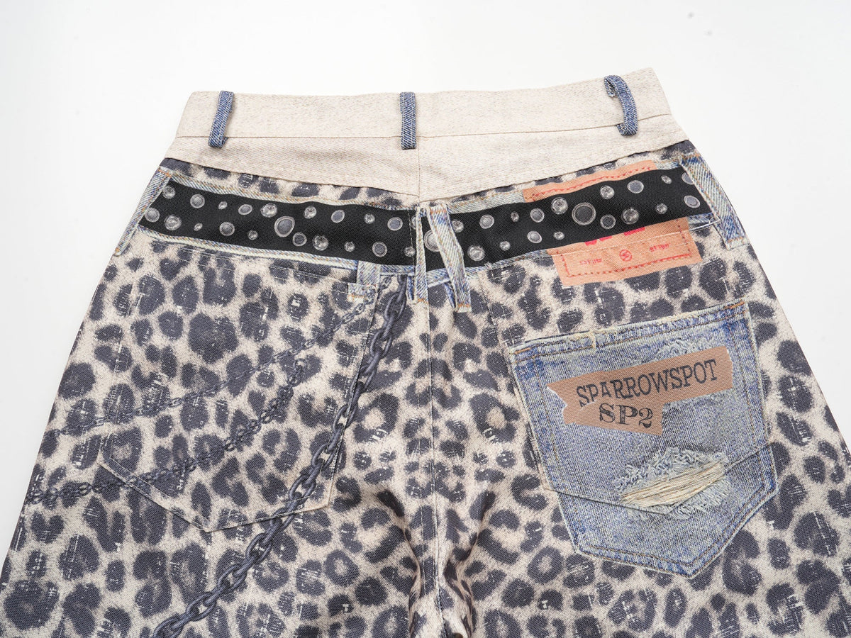 Pantalon en résille à patchwork léopard Madxmarx