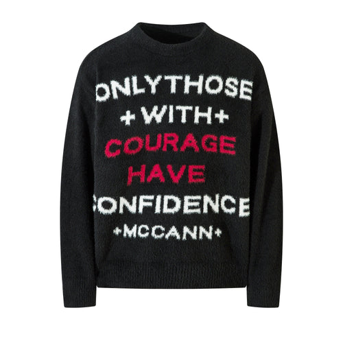 Madxmarx Statement Text Fuzzy Knit Sweater - M / Black