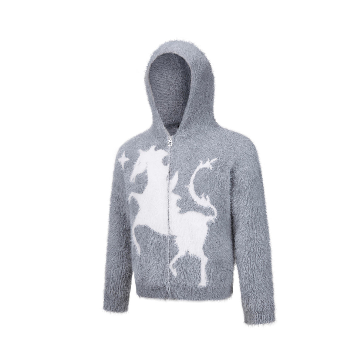 Madxmarx Fuzzy Graphic Zip-Up Sweater