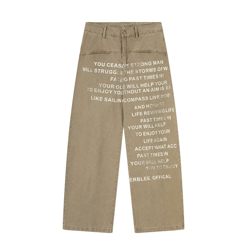 Pantalones de pernera ancha vintage con estampado de texto de Madxmarx - XS / Caqui