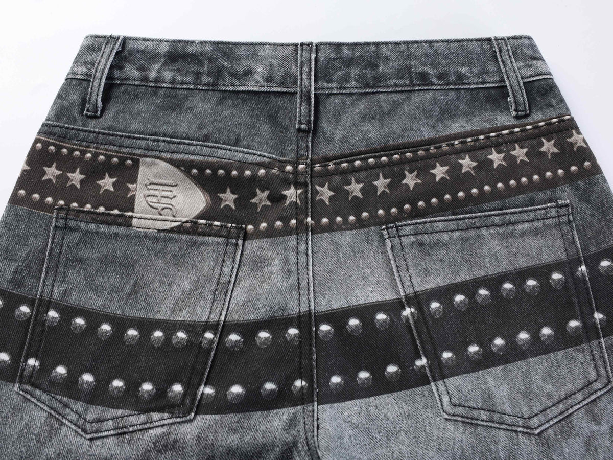 Madxmarx Washed Studded Wide-Leg Jeans