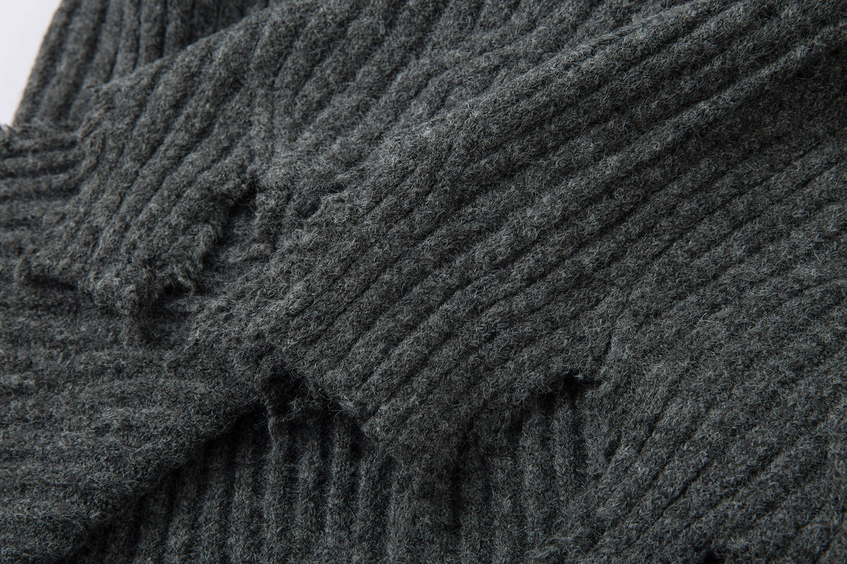 Madxmarx Distressed Ribbed Henley Knit