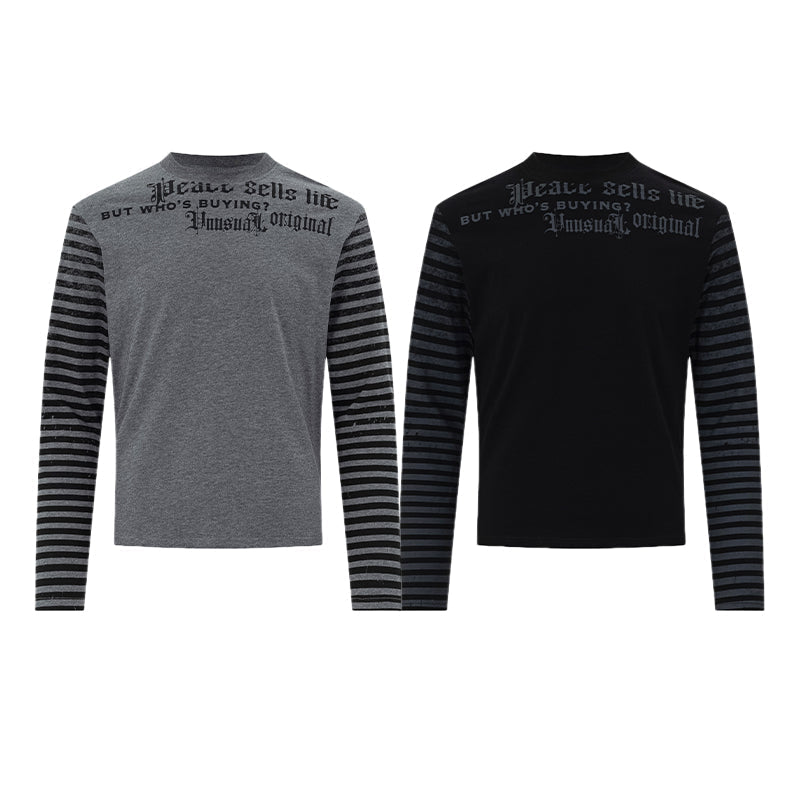 Madxmarx Striped Sleeve Gothic Graphic Long Sleeve Tee