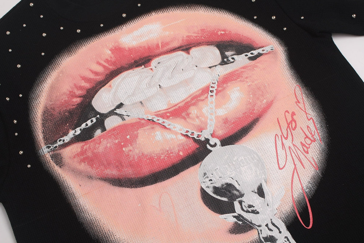 Madxmarx Rhinestone Lip Graphic Tee