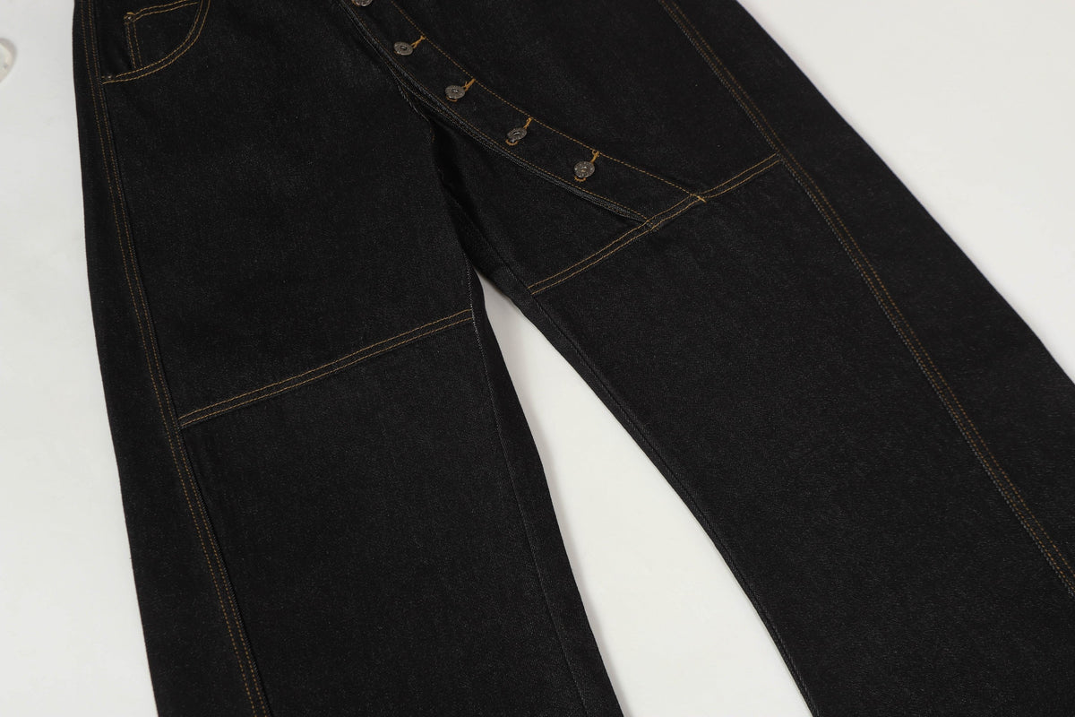 Pantalon large en jean à boutons asymétriques Madxmarx