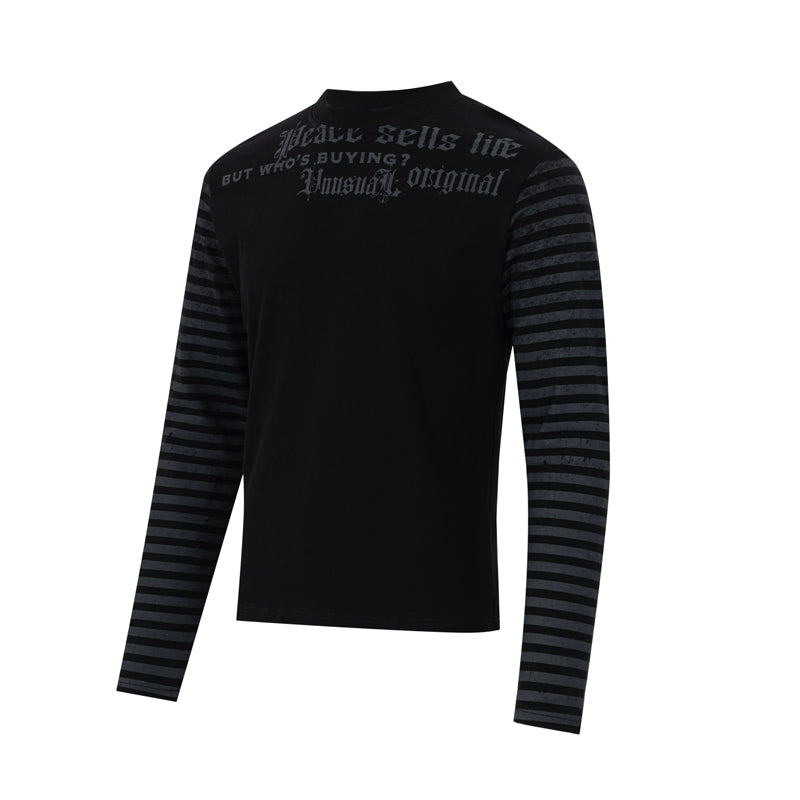 Madxmarx Striped Sleeve Gothic Graphic Long Sleeve Tee