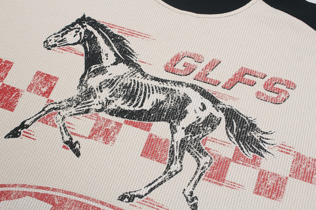 Madxmarx Vintage Racing Horse Waffle Long Sleeve