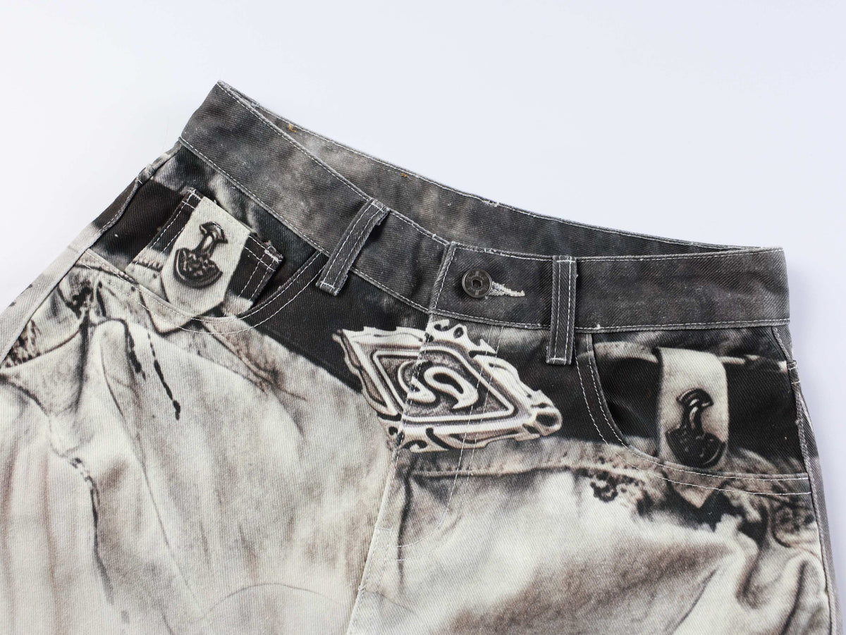 Madxmarx Abstract Wash Wide-Leg Jeans