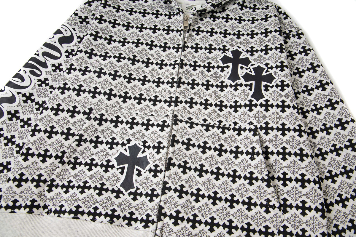 Madxmarx Gothic Pattern Full-Zip Hoodie