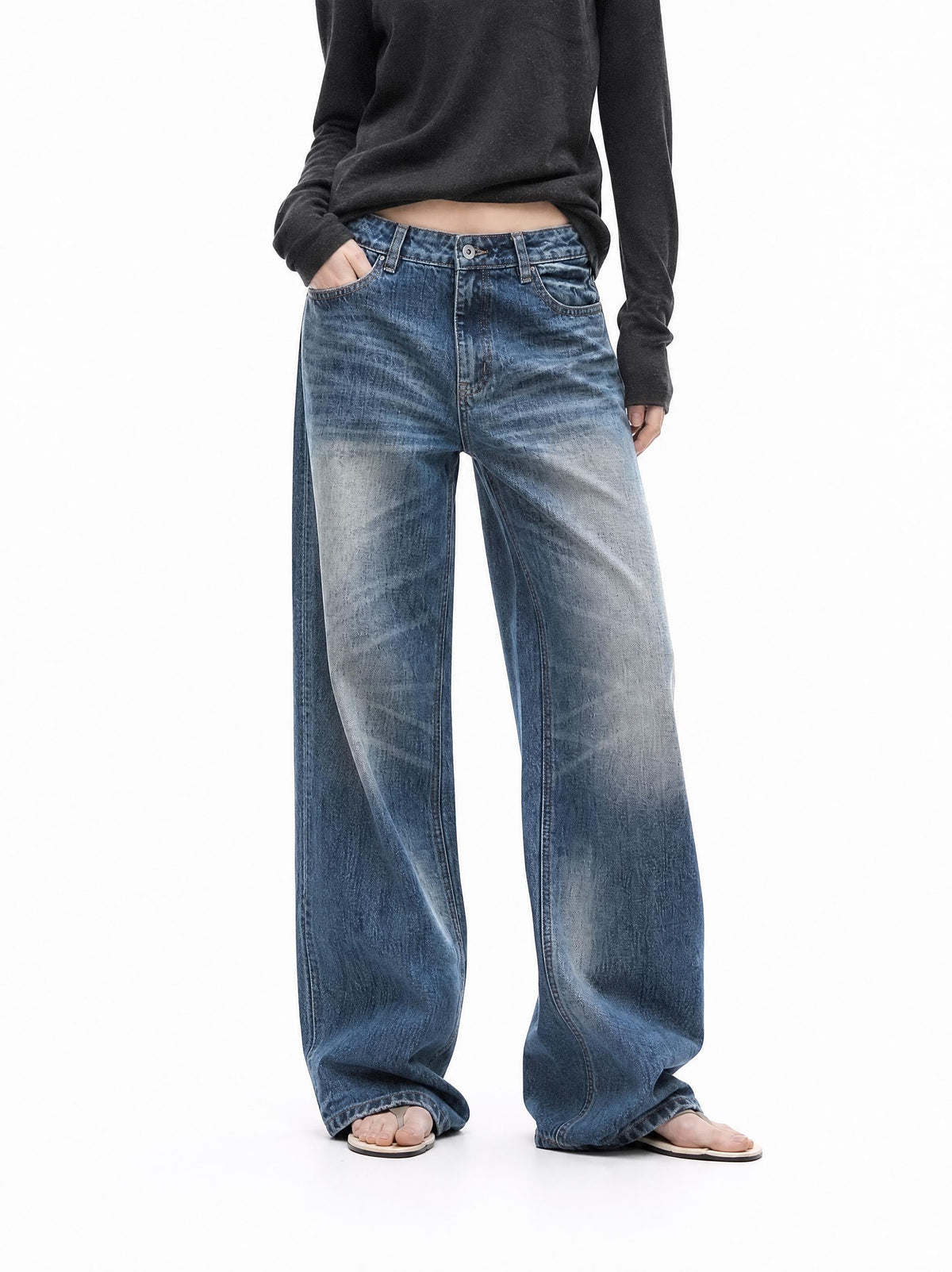 Madxmarx Vintage Washed Wide-Leg Jeans