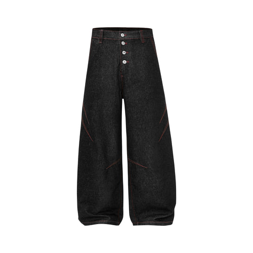Pantalones de mezclilla de pierna ancha con múltiples botones Madxmarx - XS / Negro