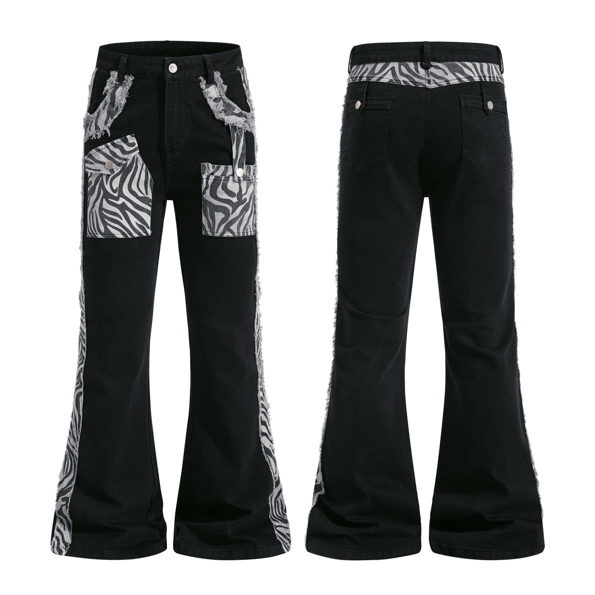Madxmarx Zebra Panel Cargo Flared Jeans