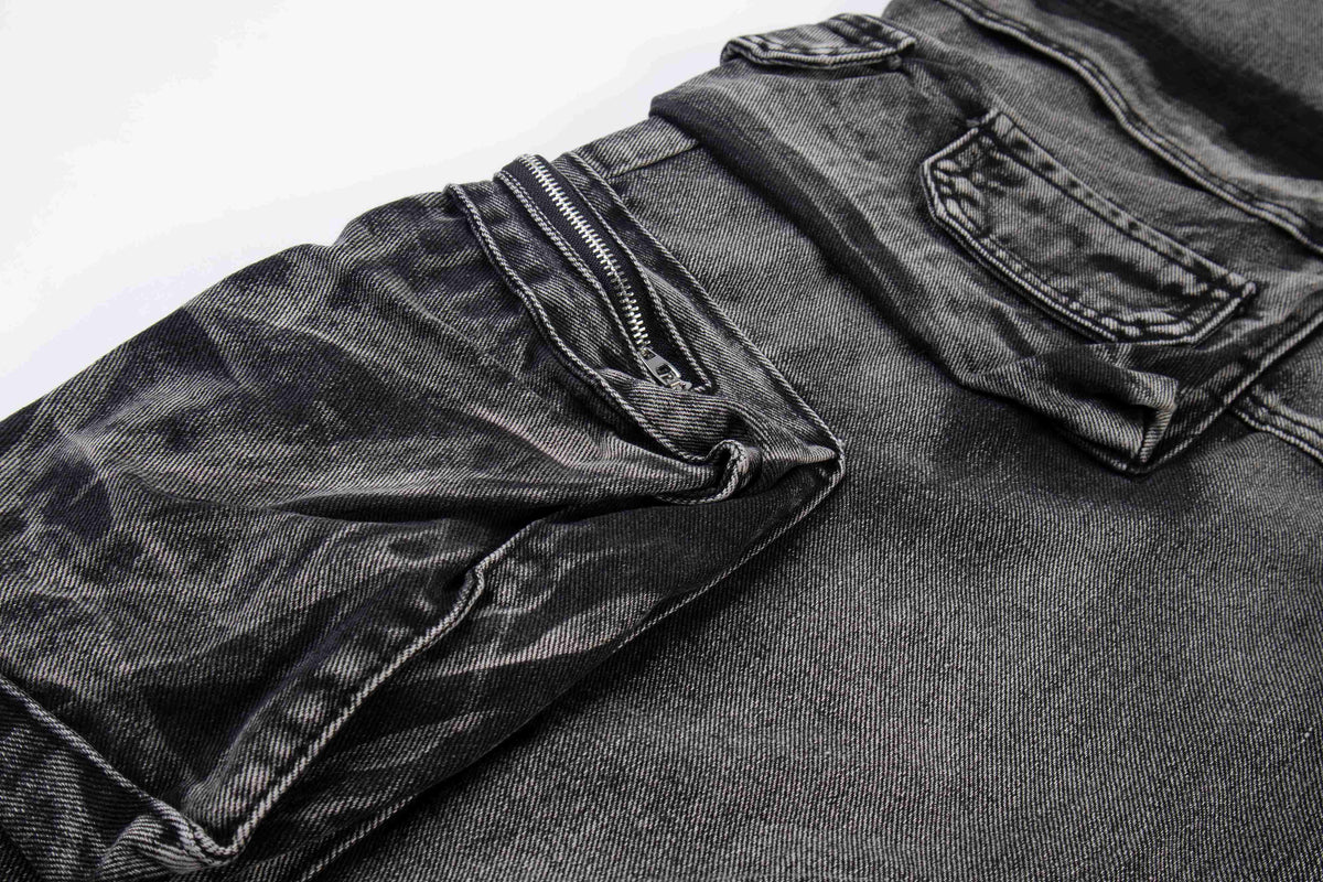 Madxmarx Multi-Pocket Washed Cargo Jeans