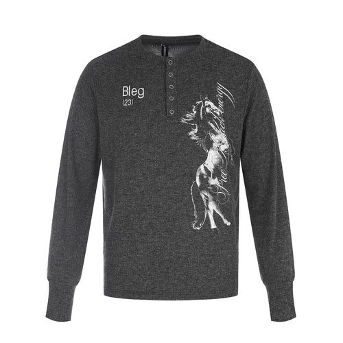 Madxmarx Vintage Horse Graphic Henley Long Sleeve - S / Grey