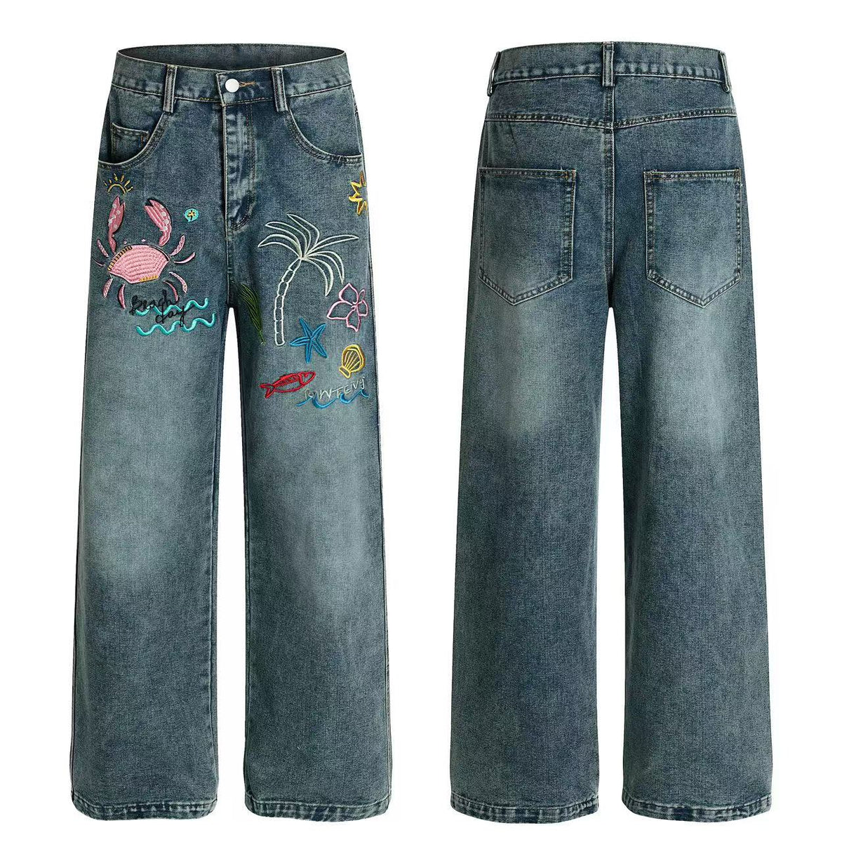 Jean en denim brodé tropical Madxmarx