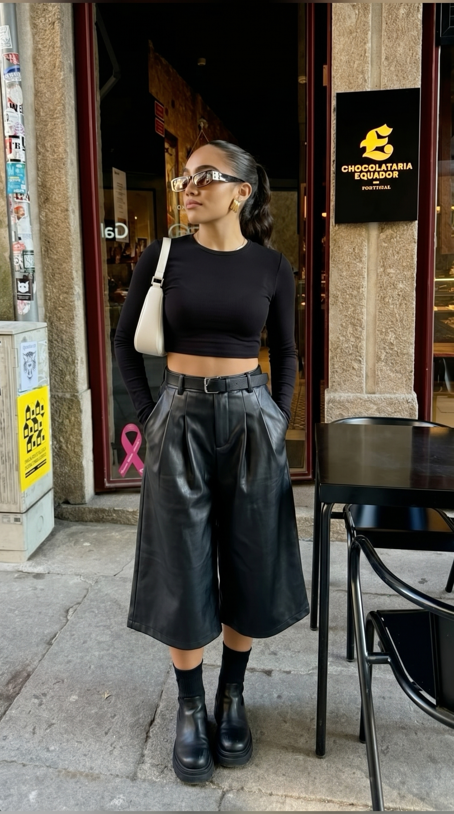 Pantalones de cuero sintético con diseño de globo