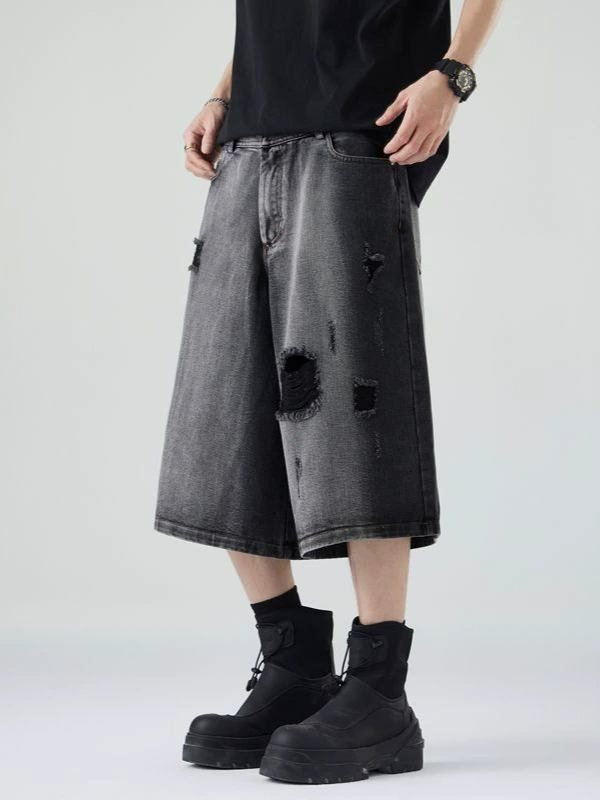 Jorts retrò strappati neri lavati