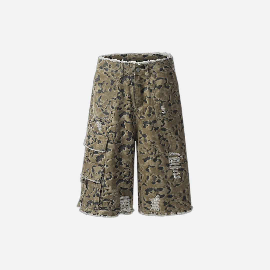 Pantaloncini cropped con stampa leopardata mimetica