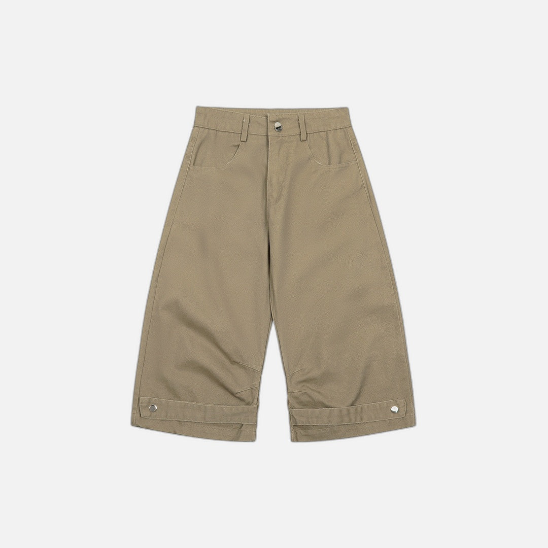 Solid Color Pleated Wide Leg Short
