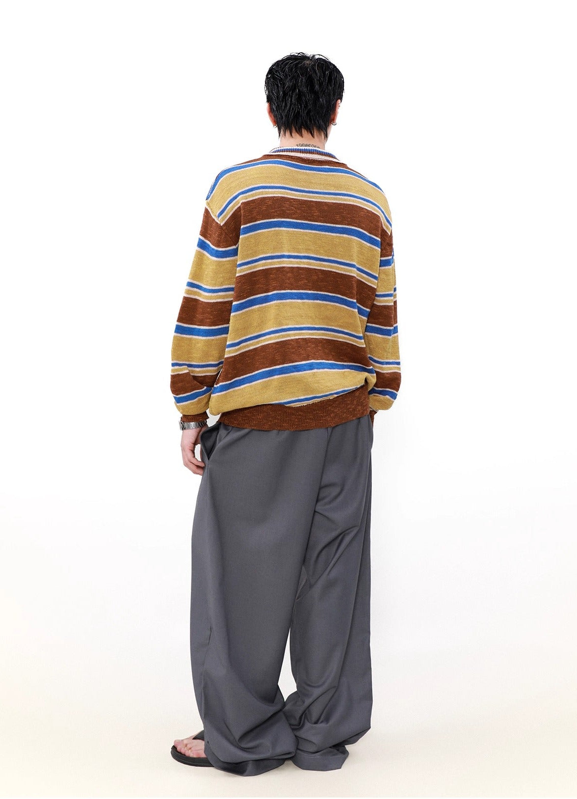 Contrast Stripe Polo Knit Sweater