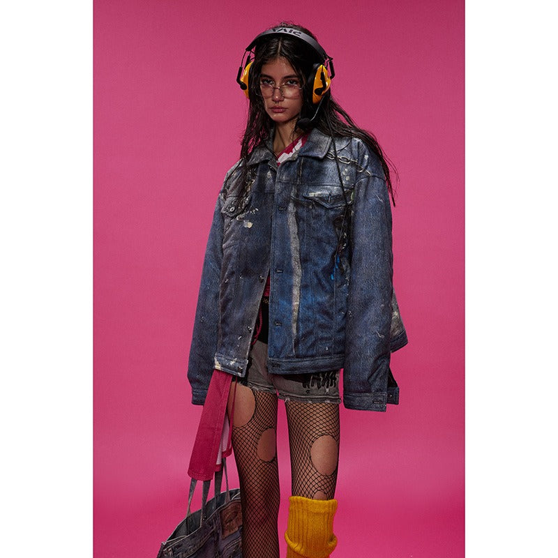 Abstract Chain Detail Denim Jacket