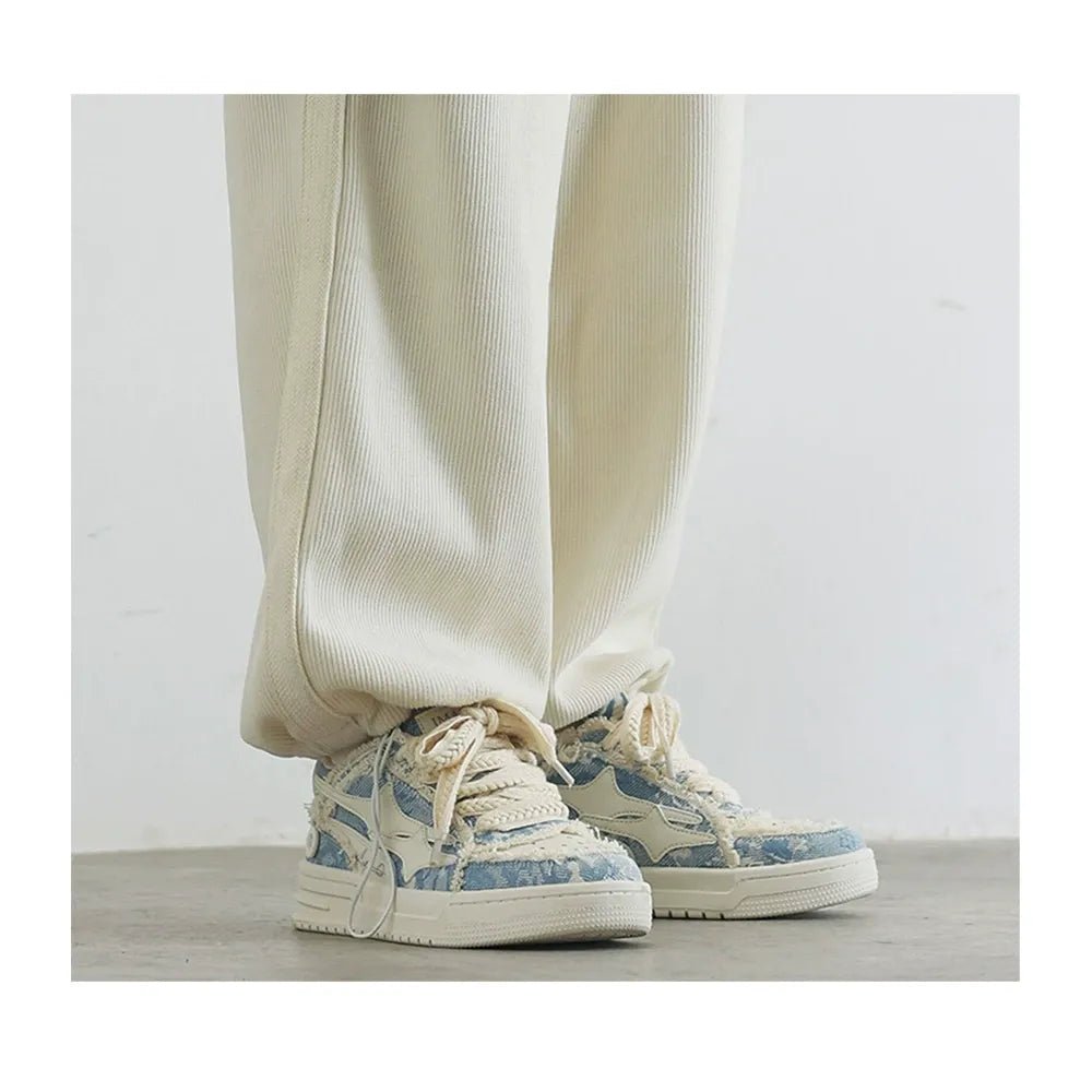 Retro Star White And Blue Leather Sneakers