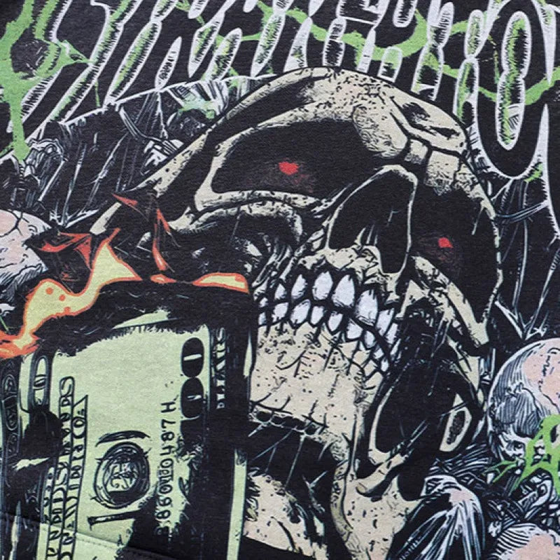 Black Skull Graphic Print Hoodie