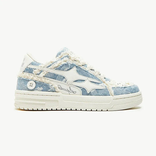 Sneakers en cuir rétro blanches et bleues - Bleu / 36