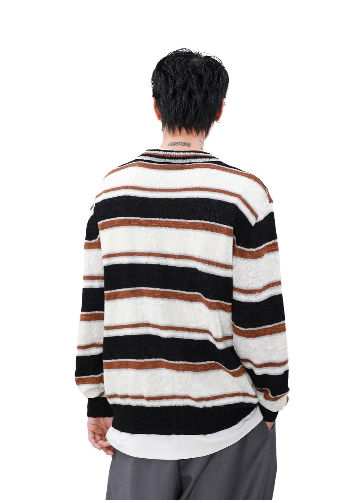 Contrast Stripe Polo Knit Sweater