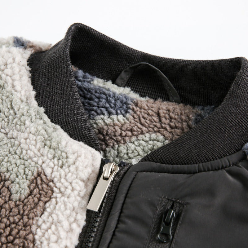 American Retro Patchwork camouflage Lambswool Jacket