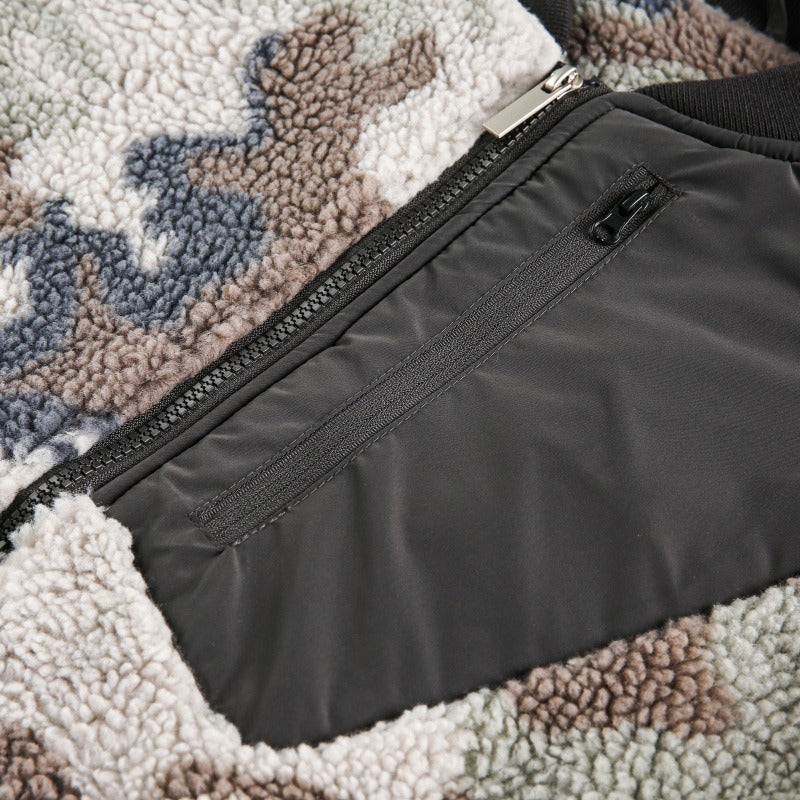 American Retro Patchwork camouflage Lambswool Jacket