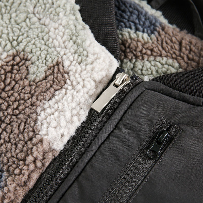 American Retro Patchwork camouflage Lambswool Jacket