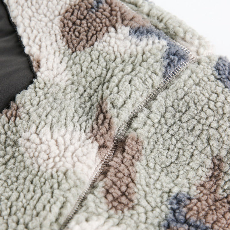 American Retro Patchwork camouflage Lambswool Jacket